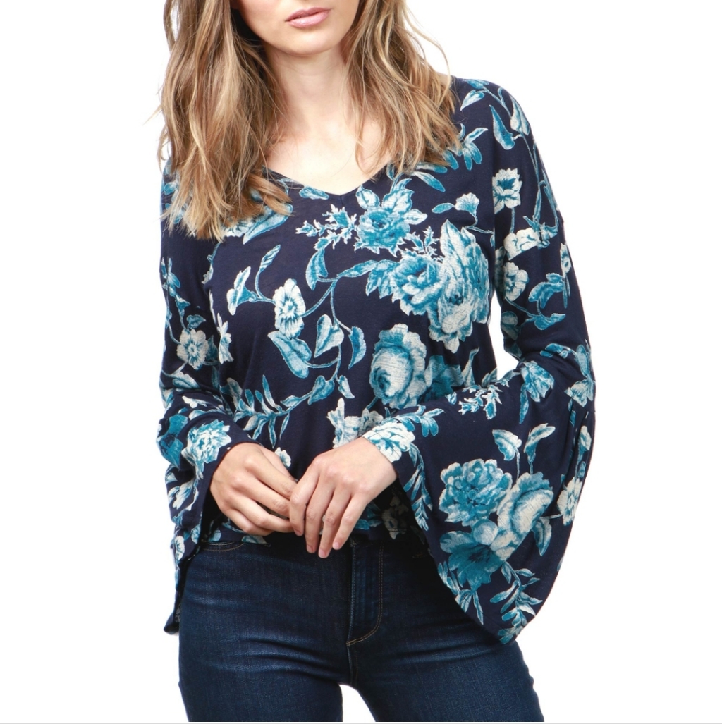 Lucky Brand Floral Bell Sleeve Top
